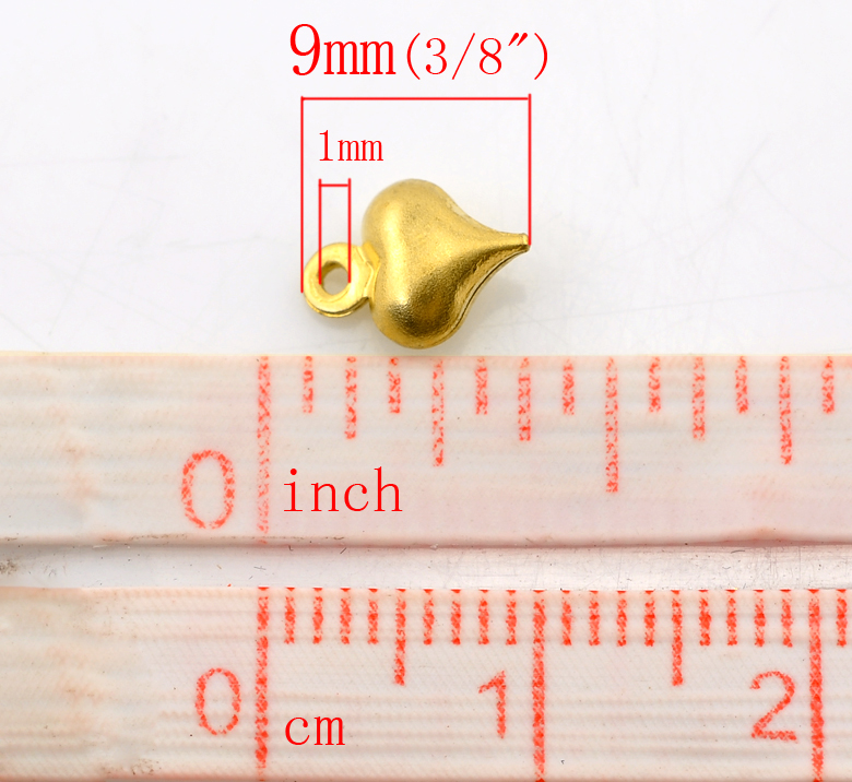 Picture of 100PCs Brass Tone Love Heart Charm Pendants 9x6mm(3/8"x2/8")