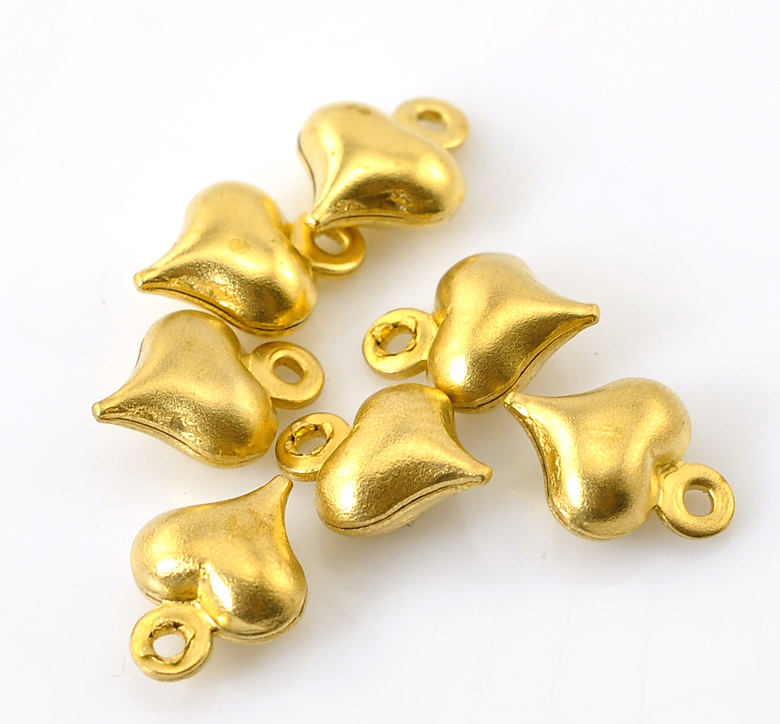 Picture of 100PCs Brass Tone Love Heart Charm Pendants 9x6mm(3/8"x2/8")