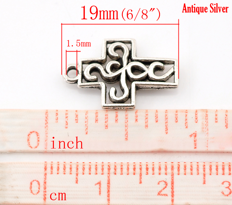 Picture of Zinc Based Alloy Easter Charms Filigree Cross Antique Silver Color 19x13mm(6/8"x4/8"), 50 PCs