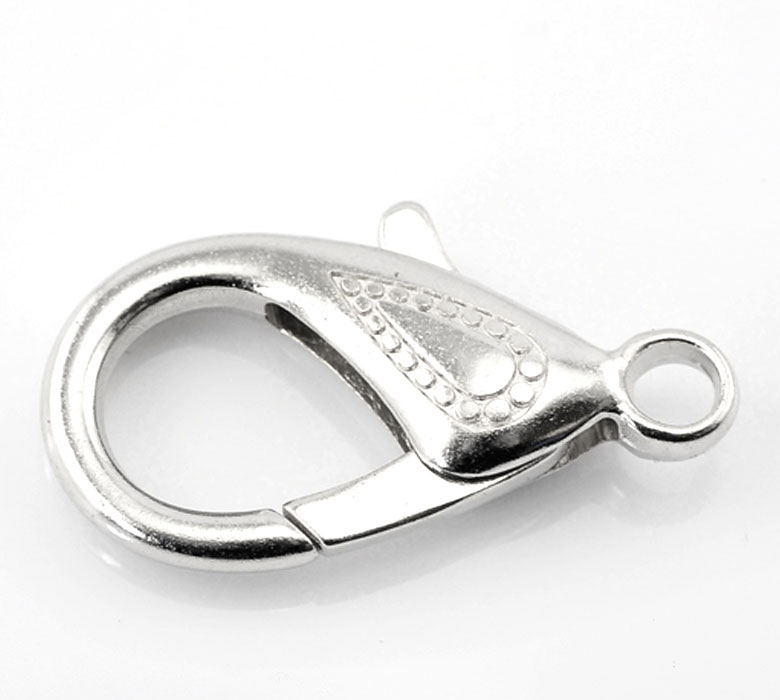 Picture of Zinc Based Alloy Lobster Clasps Silver Tone Dot Pattern 30mm x 16mm, 20 PCs