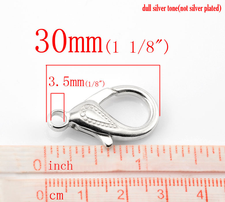 Picture of Zinc Based Alloy Lobster Clasps Silver Tone Dot Pattern 30mm x 16mm, 20 PCs