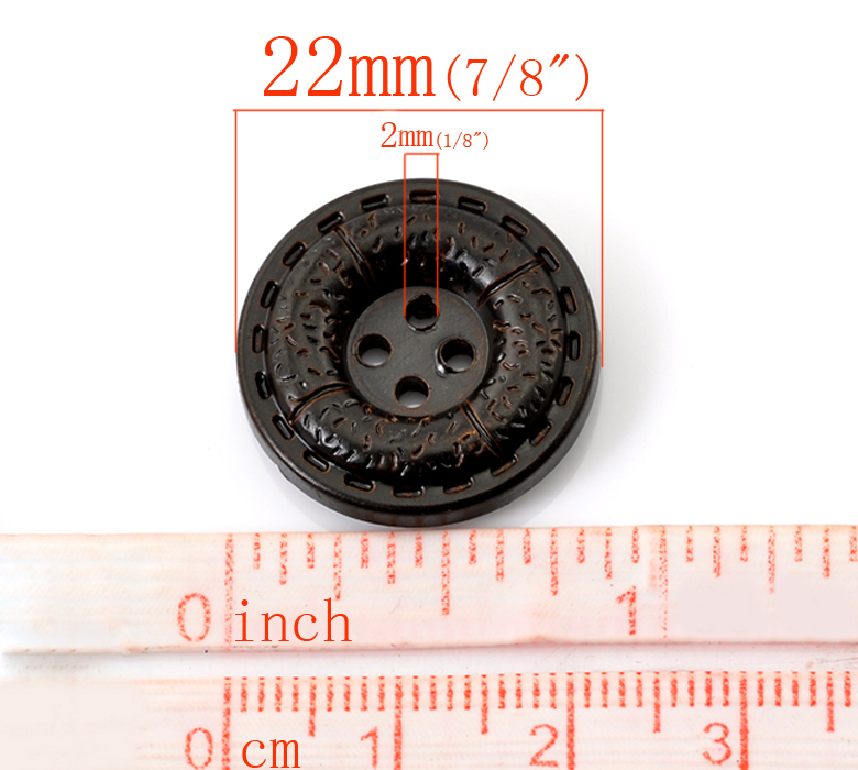 Picture of Resin Sewing Buttons Scrapbooking 4 Holes Round Dark Brown 22mm(7/8") Dia, 50 PCs