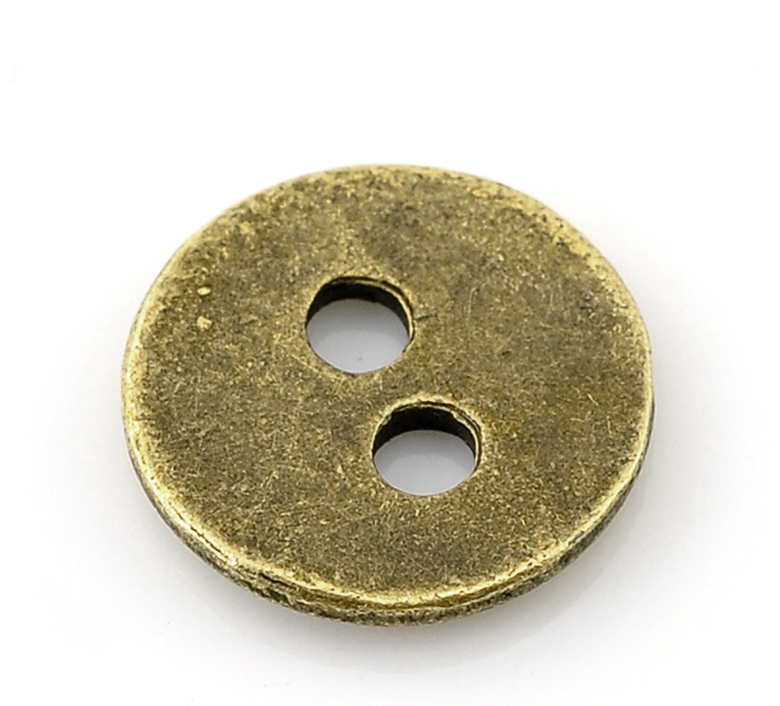 Image de Bouton de Couture en Alliage de Zinc 2 Trous Rond Bronze Antique 11mm Dia, 100 PCs