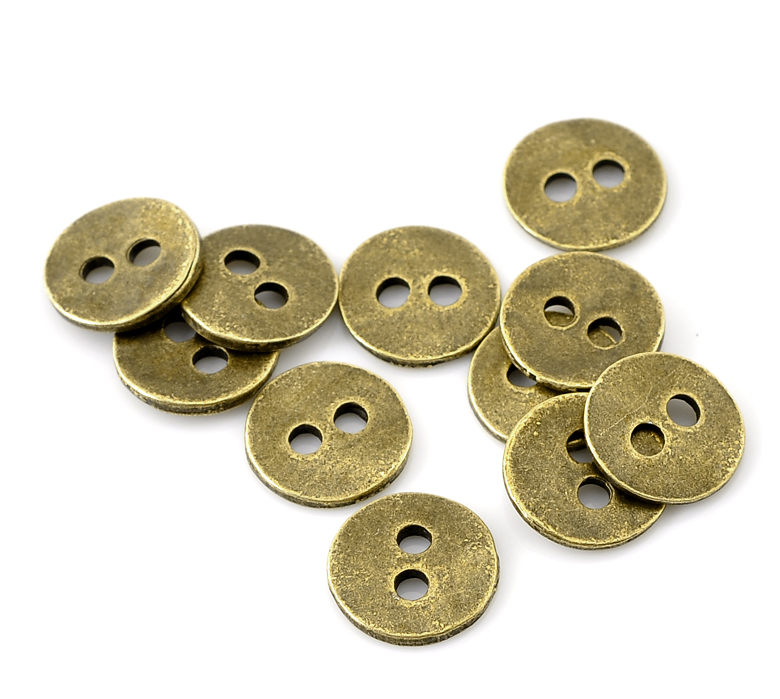 Image de Bouton de Couture en Alliage de Zinc 2 Trous Rond Bronze Antique 11mm Dia, 100 PCs