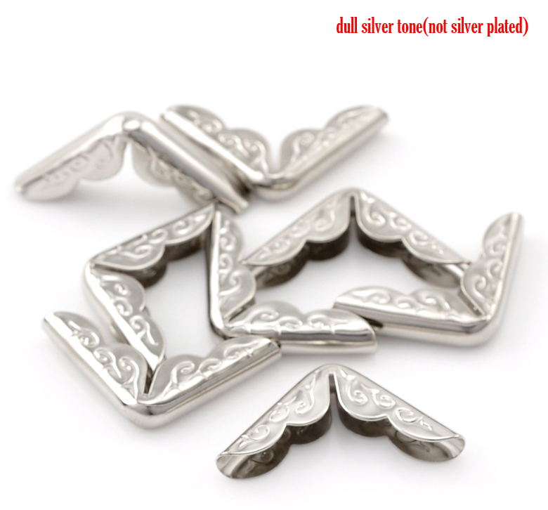 Image de Protège Coins pour Dossiers Livres Albums en Alliage de Fer Argent Mat 30mm x 21mm, 100 PCs 