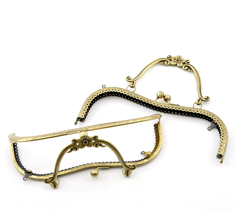 Picture of Iron Based Alloy Kiss Clasp Lock Purse Frame Rectangle Antique Bronze Dragon & Phoenix 21x15cm(8 2/8" x5 7/8"), Open Size: 24x21cm(9 4/8"x8 2/8"), 1 Piece