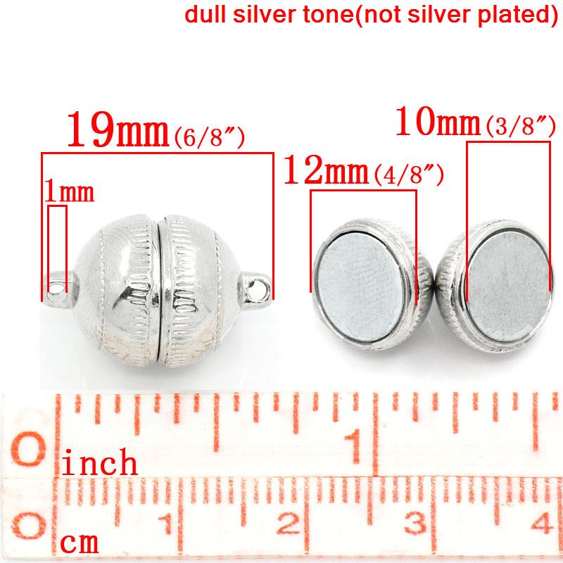 Picture of Brass Magnetic Clasps Half Ball Silver Tone 19mm( 6/8") x 12mm( 4/8"), 5 Sets