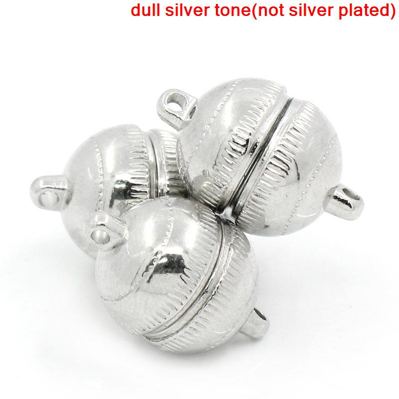 Picture of Brass Magnetic Clasps Half Ball Silver Tone 19mm( 6/8") x 12mm( 4/8"), 5 Sets