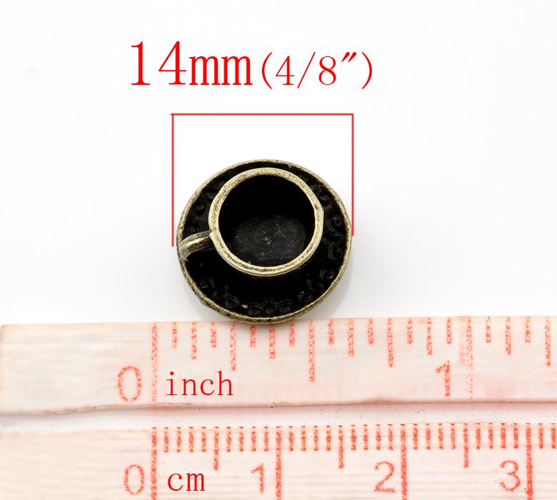 Picture of Zinc Metal Alloy 3D Charm Pendants Coffee/Tea Cup Mug Antique Bronze 14mm( 4/8") x 8mm( 3/8"), 20 PCS