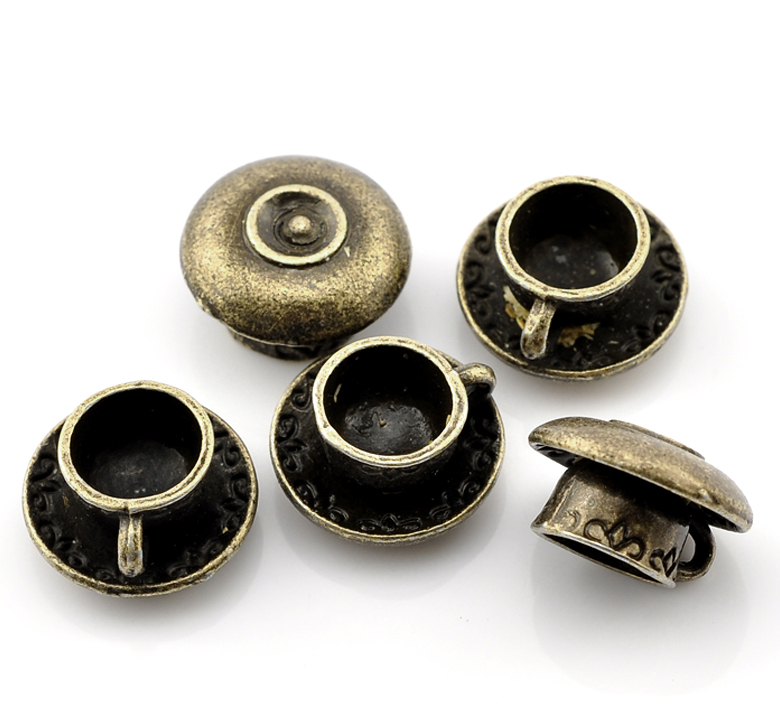 Picture of Zinc Metal Alloy 3D Charm Pendants Coffee/Tea Cup Mug Antique Bronze 14mm( 4/8") x 8mm( 3/8"), 20 PCS