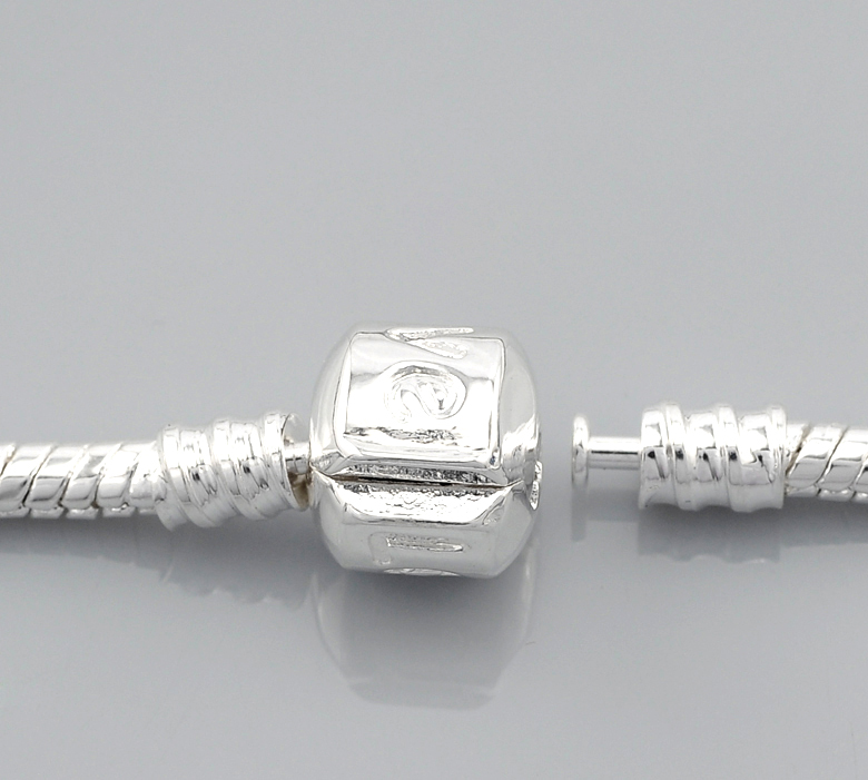 Picture of Copper European Style Snake Chain Necklace Silver Plated With "Love" Snap Clasp 50cm long, 2 PCs