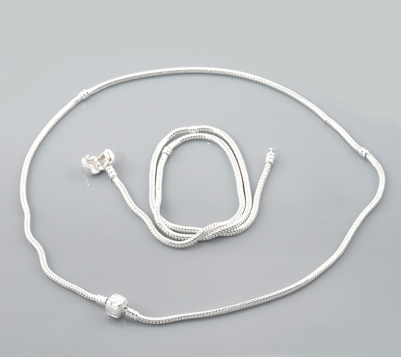 Picture of Copper European Style Snake Chain Necklace Silver Plated With "Love" Snap Clasp 50cm long, 2 PCs