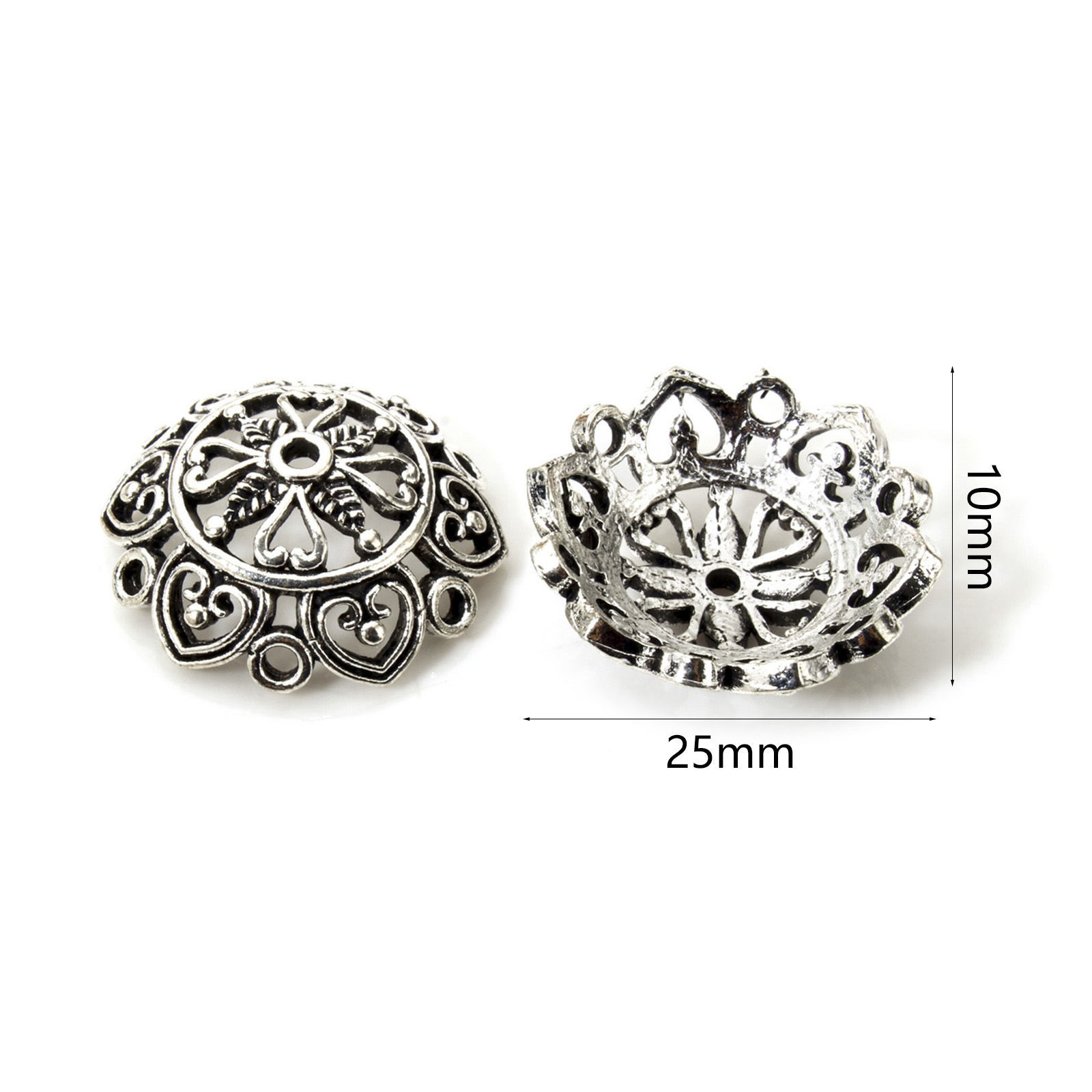Picture of 20 Antique Silver Color Flower Bead Caps Findings 25x10mm, Fit 24mm bead