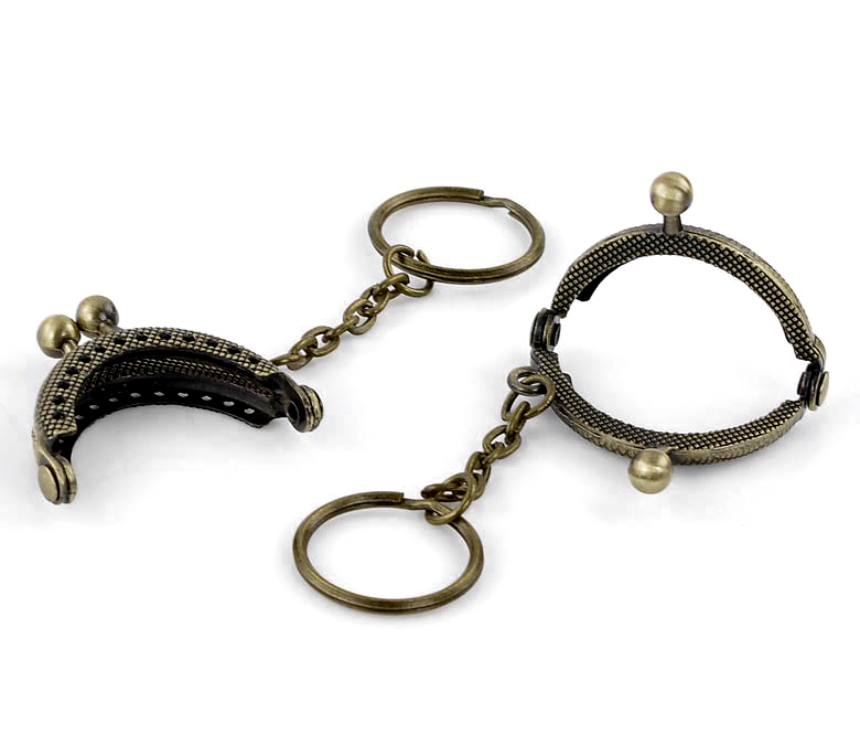 Picture of Iron Based Alloy Keychain & Keyring Kiss Clasp Lock Purse Frame Arch Antique Bronze Ball 4.2x3.5cm(1 5/8"x1 3/8"), Open Size: 6.3x4.2cm(2 4/8"x1 5/8", 2 PCs