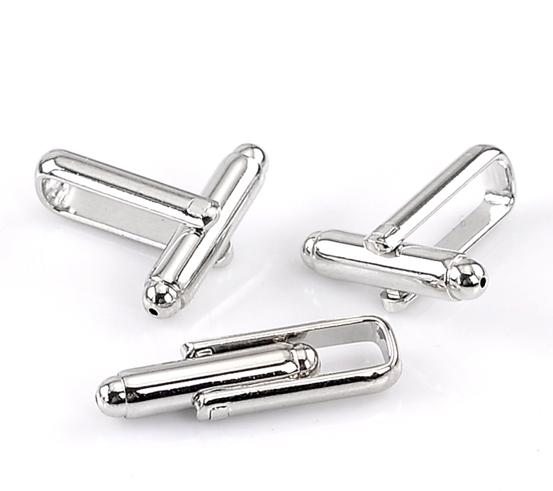 Bild von 10 Stück Messing Manschettenknöpfe Zylinder Silberfarbe 24mm x 7mm