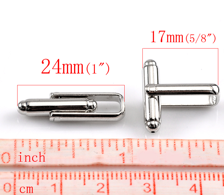 Bild von 10 Stück Messing Manschettenknöpfe Zylinder Silberfarbe 24mm x 7mm