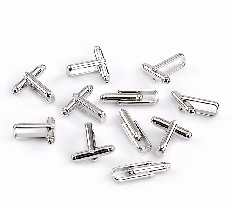 Bild von 10 Stück Messing Manschettenknöpfe Zylinder Silberfarbe 24mm x 7mm