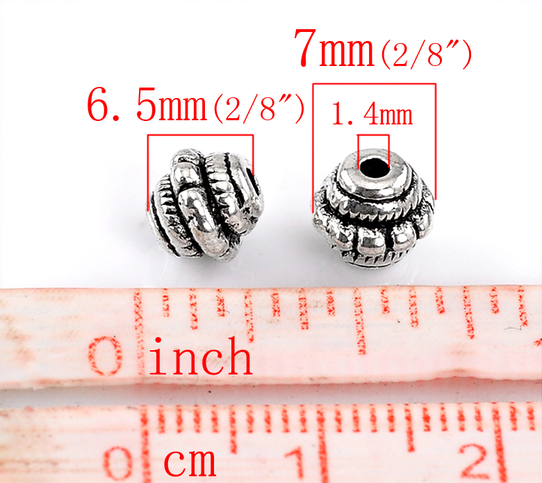 Изображение Бусины Прямоугольные Античное Серебро с узором 7*7мм, 100 шт/уп