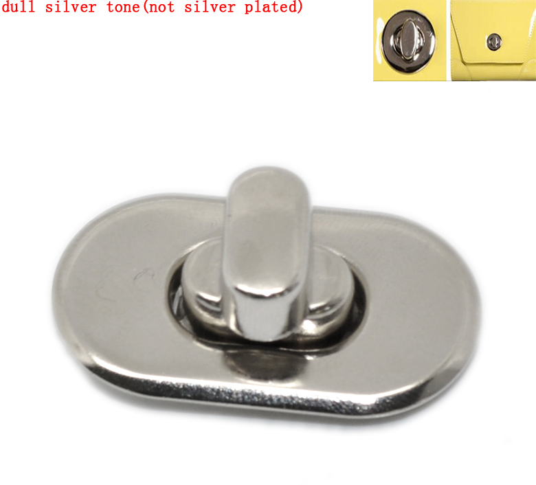 Picture of Iron Based Alloy Purse Twist Turn Locks Oval Silver Tone 28x37mm(1 1/8"x1 4/8"), 10 Sets(4 PCs/Set)