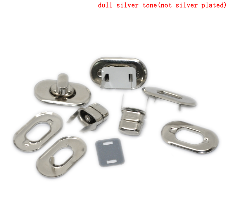 Picture of Iron Based Alloy Purse Twist Turn Locks Oval Silver Tone 28x37mm(1 1/8"x1 4/8"), 10 Sets(4 PCs/Set)