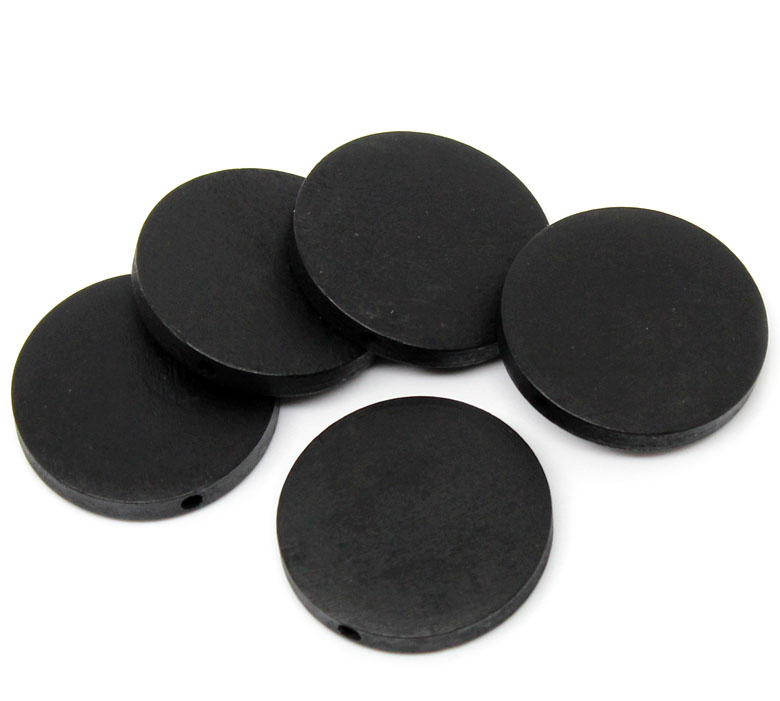 Picture of Natural Wood Spacer Beads Flat Round Black About 30mm Dia,Hole:Approx 2.3mm,30PCs