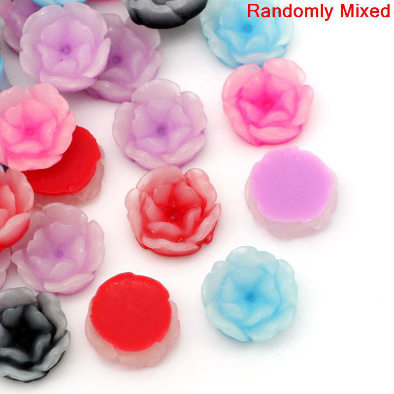 Picture of Resin Embellishment Flower At Random Color Mixed 13x13mm(4/8"x4/8"), 100 PCs
