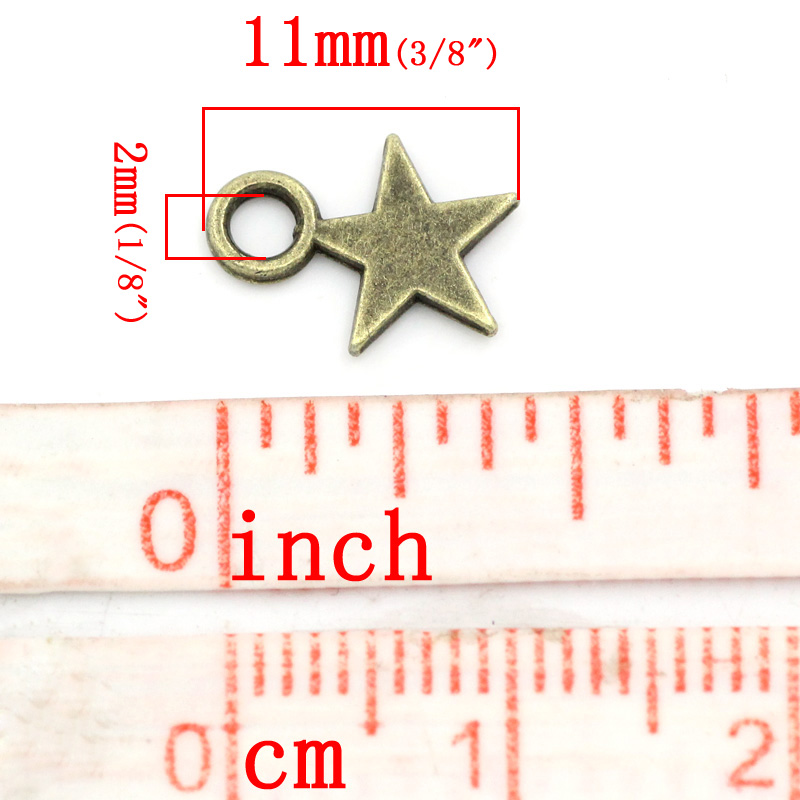 亜鉛合金 チャームペンダント 五芒星 ブロンズトーン 11.0mm x 8.0mm、 300 PCs  の画像