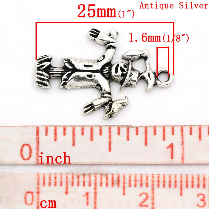 Picture of Zinc Based Alloy Charms Halloween Scarecrow Antique Silver Color 25x17mm(1"x 5/8"), 30 PCs
