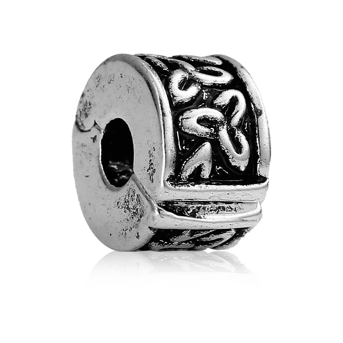 Imagen de Latón Estilo Europeo Clips & Cierres Ronda Plata Antigua Patrón 10mm x 6mm , 10 Unidades