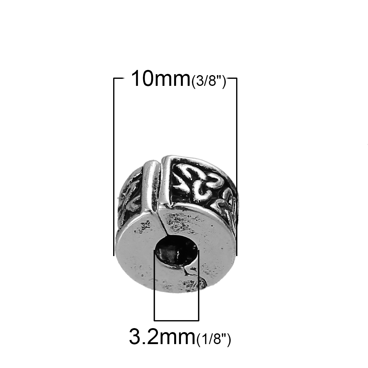 Imagen de Latón Estilo Europeo Clips & Cierres Ronda Plata Antigua Patrón 10mm x 6mm , 10 Unidades