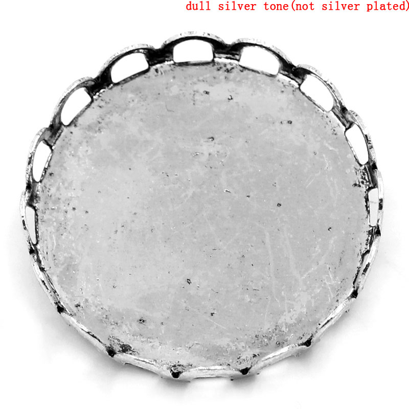 Picture of Iron Based Alloy Pin Brooches Findings Round Antique Silver Color Cabochon Settings (Fits 25mm Dia. - 26mm Dia.) 27mm Dia., 20 PCs