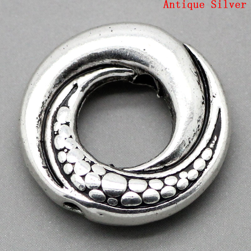 Picture of Zinc Based Alloy Spacer Beads Round Antique Silver Color Carved About 15mm Dia, Hole:Approx 1.6mm, 50 PCs