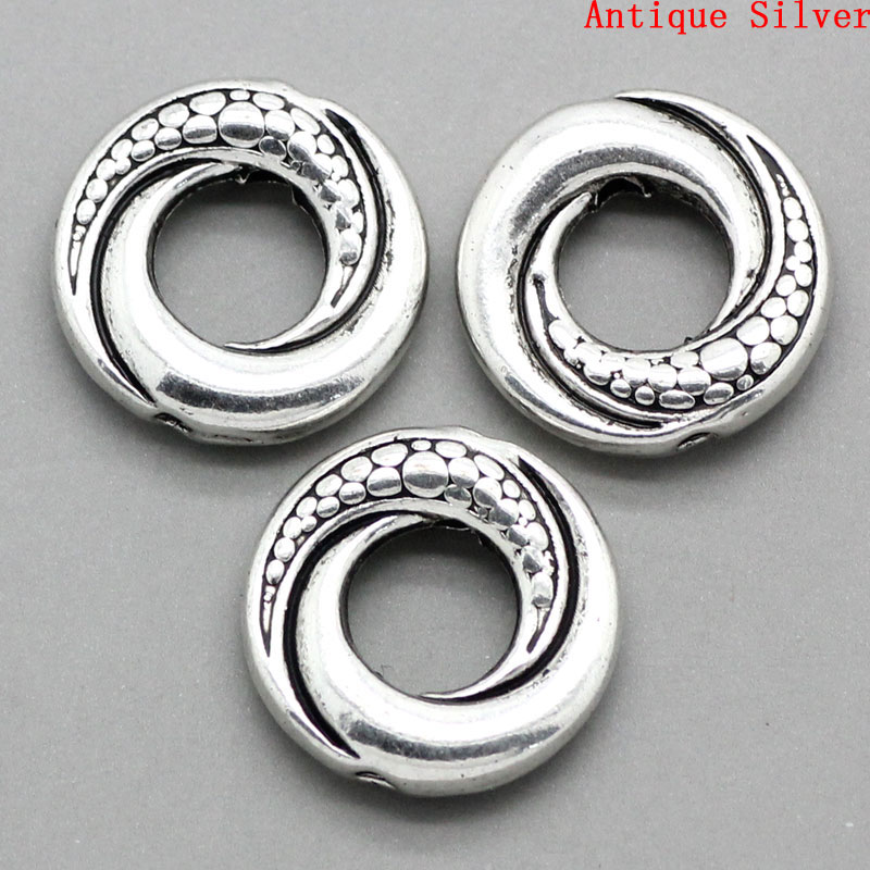 Picture of Zinc Based Alloy Spacer Beads Round Antique Silver Color Carved About 15mm Dia, Hole:Approx 1.6mm, 50 PCs