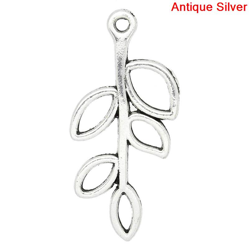 Picture of Charm Pendants Leaf Antique Silver Color 3.3x1.6cm,30PCs