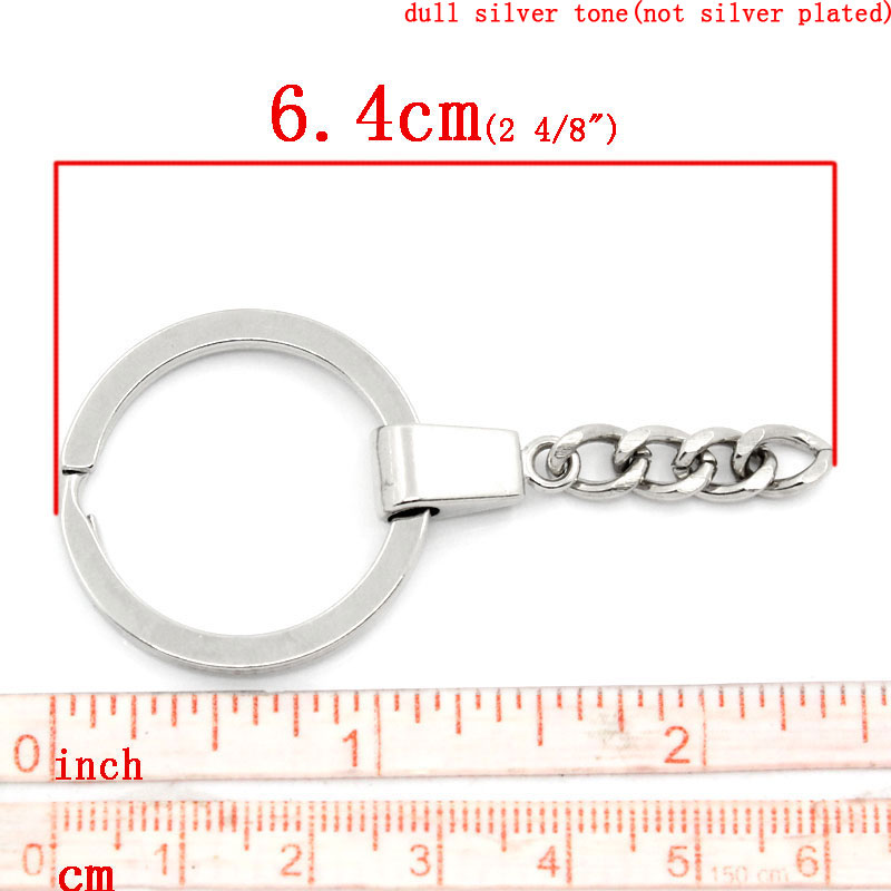 Picture of Iron Based Alloy Keychain & Keyring Round Silver Tone 6.2cm x 3cm, 10 PCs