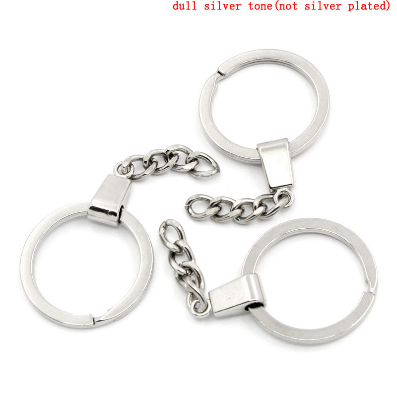 Picture of Iron Based Alloy Keychain & Keyring Round Silver Tone 6.2cm x 3cm, 10 PCs