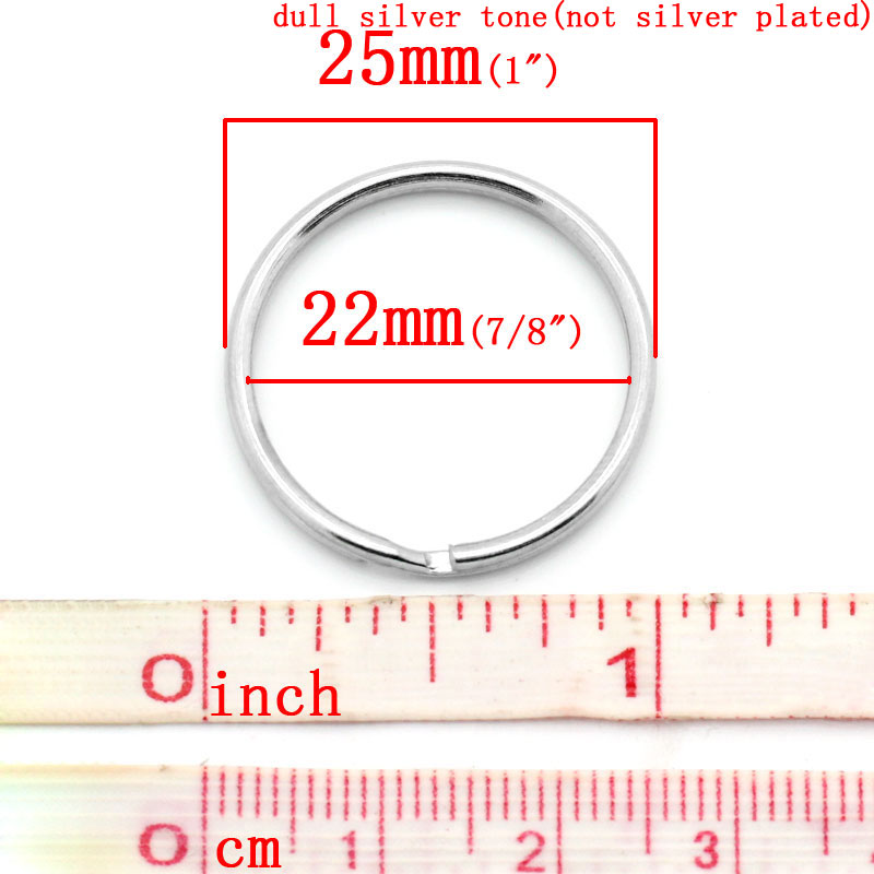 Picture of Iron Based Alloy Keychain & Keyring Round Silver Tone 25mm Dia, 50 PCs