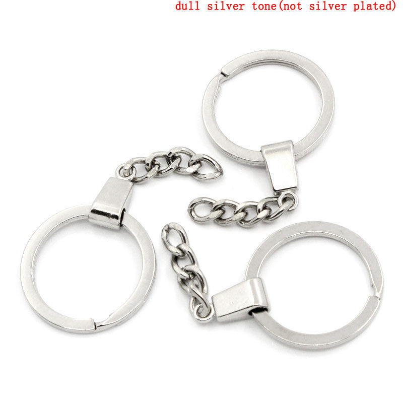 Picture of Iron Based Alloy Keychain & Keyring Round Silver Tone 6.2cm x 3cm, 100 PCs