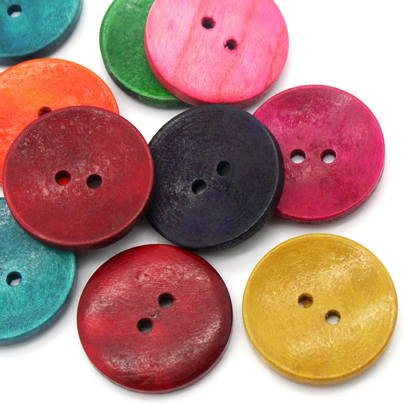 Bild von Natürliches Holz Nähen Knöpfe Scrapbooking Rund 2 Löcher zufällig gemischt 3cm D., 500 Stück