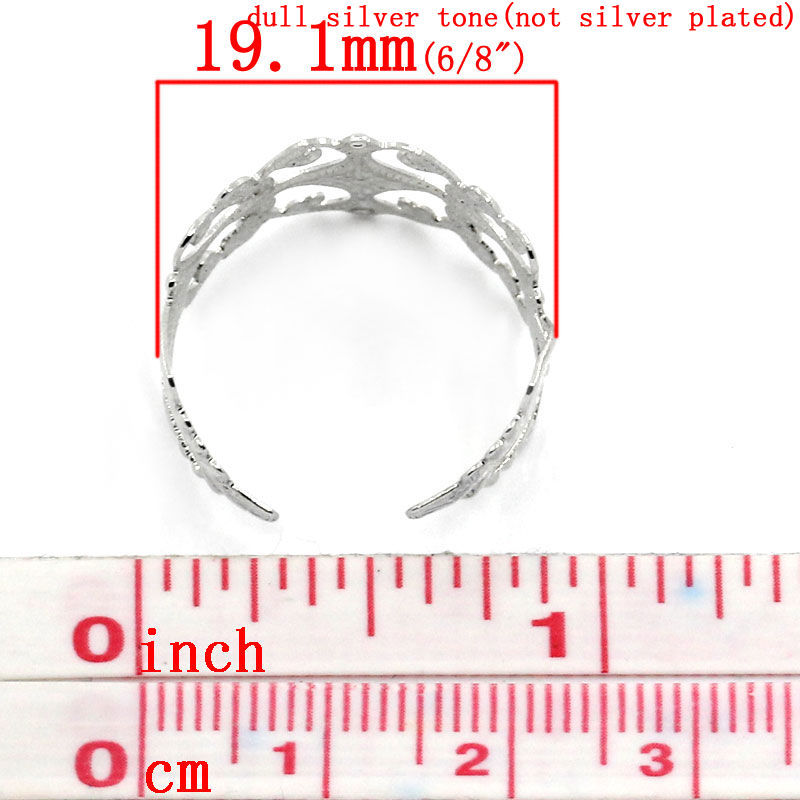 亜鉛合金 アジャスタブル リング 円形 シルバートーン 透かし模様 パターン 19.1mm (US)、 10 PCs  の画像