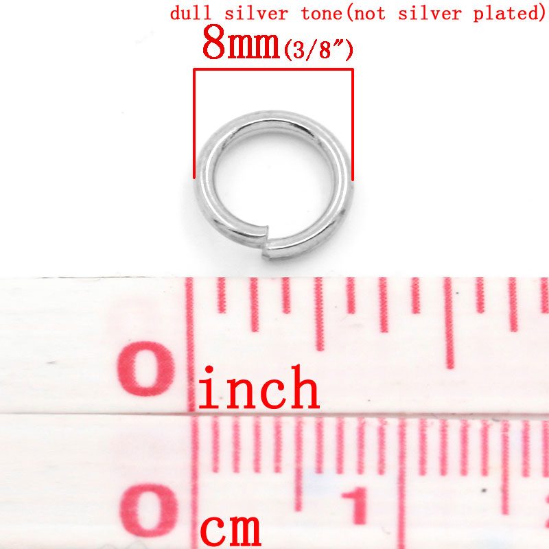 Picture of 10000 PCs 8mm Dia., 1.2mm(17 gauge) 304 Stainless Steel Open Jump Rings Findings For Jewelry Making Silver Tone Round