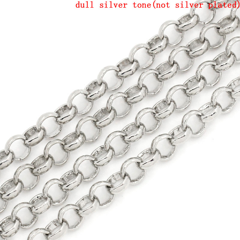 Picture of Iron Based Alloy Rolo Chain Findings Silver Tone 6mm(2/8") Dia, 2 M