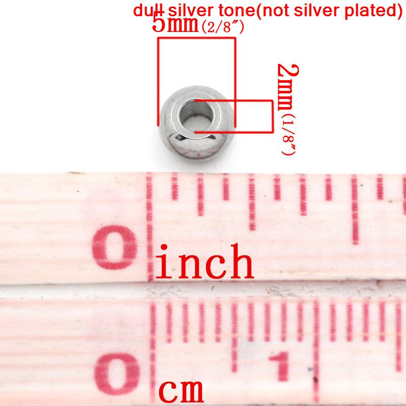 Picture of 304 Stainless Steel Spacer Beads Flat Round Silver Tone About 5mm( 2/8") Dia, Hole:Approx 2mm, 100 PCs