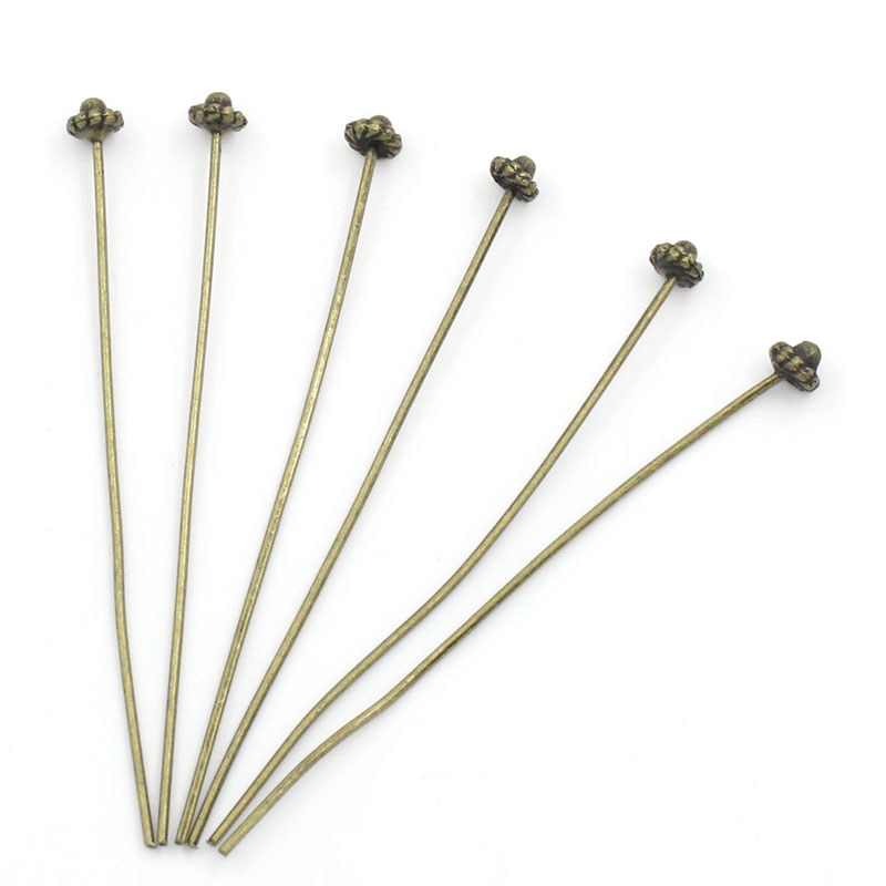 Imagen de Alfileres de cabeza de bola Aleación del Metal Del Zinc de Tono Bronce,5.2cm de longitud 0.7mm (21 gauge), 30 Unidades