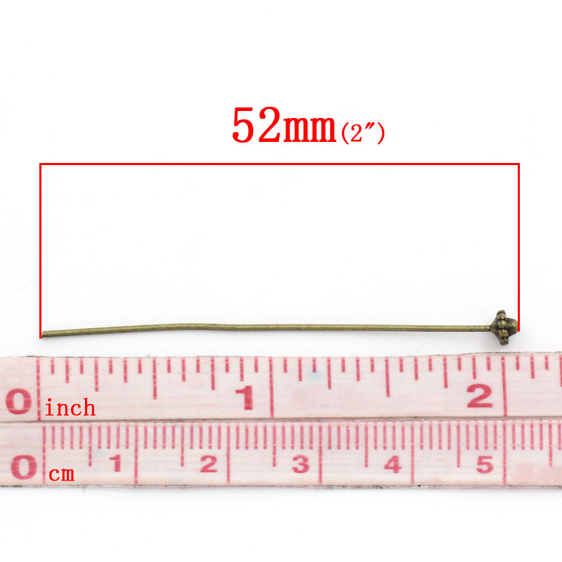 Imagen de Alfileres de cabeza de bola Aleación del Metal Del Zinc de Tono Bronce,5.2cm de longitud 0.7mm (21 gauge), 30 Unidades