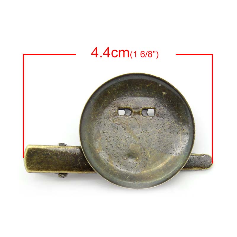 Bild von Eisen(Legierung) Alligator Klammer Sicherheitsnadel Brosche Rund Bronzefarbe Cabochon Fassung (für 28mm D) 4.4x2.9cm, 50 Stücke