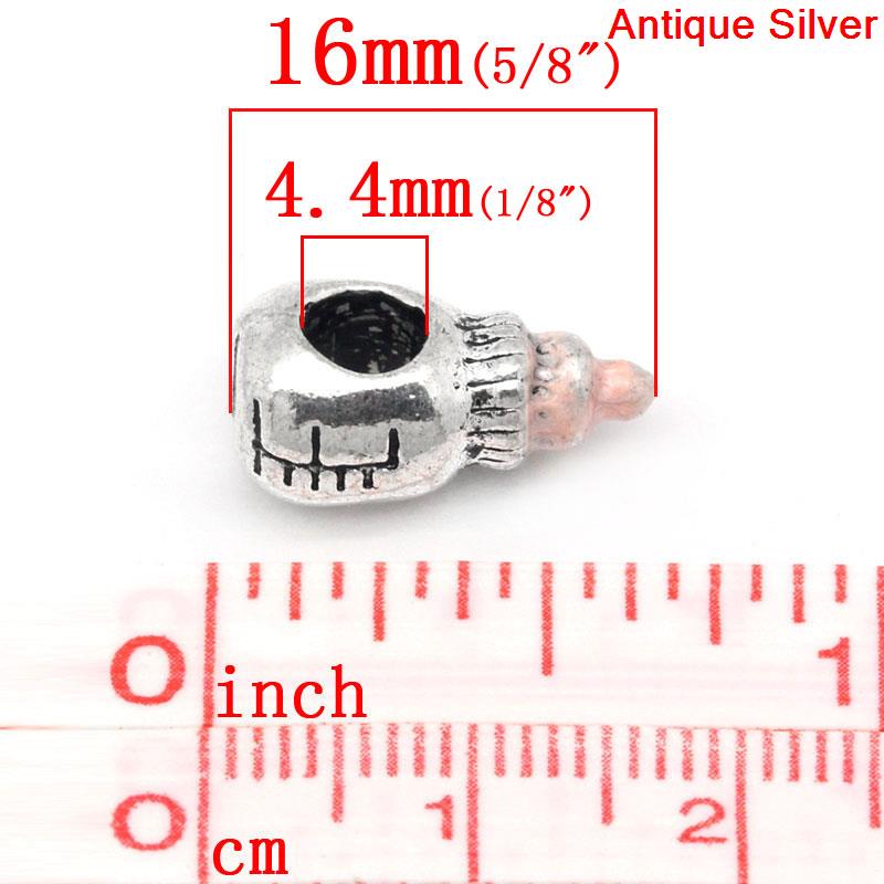 Picture of Zinc Metal Alloy European Style Large Hole Charm Beads Milk Bottle Antique Silver Color Pink Enamel About 16mm x 9mm, Hole: Approx 4.4mm x 4.5mm, 10 PCs