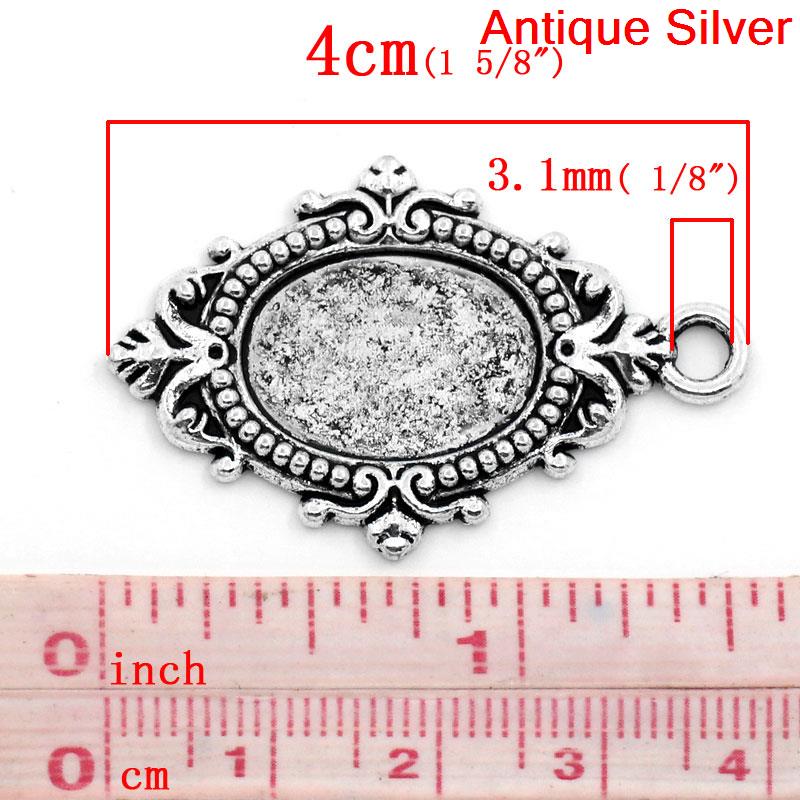 Bild von Zinklegierung Cabochon Fassung Anhänger Oval Antiksilber (für 18mm x 13mm) 40mm x 25mm 10 Stück
