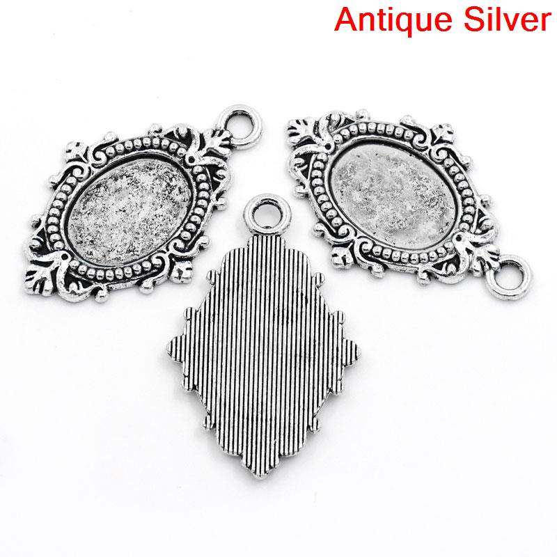 Bild von Zinklegierung Cabochon Fassung Anhänger Oval Antiksilber (für 18mm x 13mm) 40mm x 25mm 10 Stück