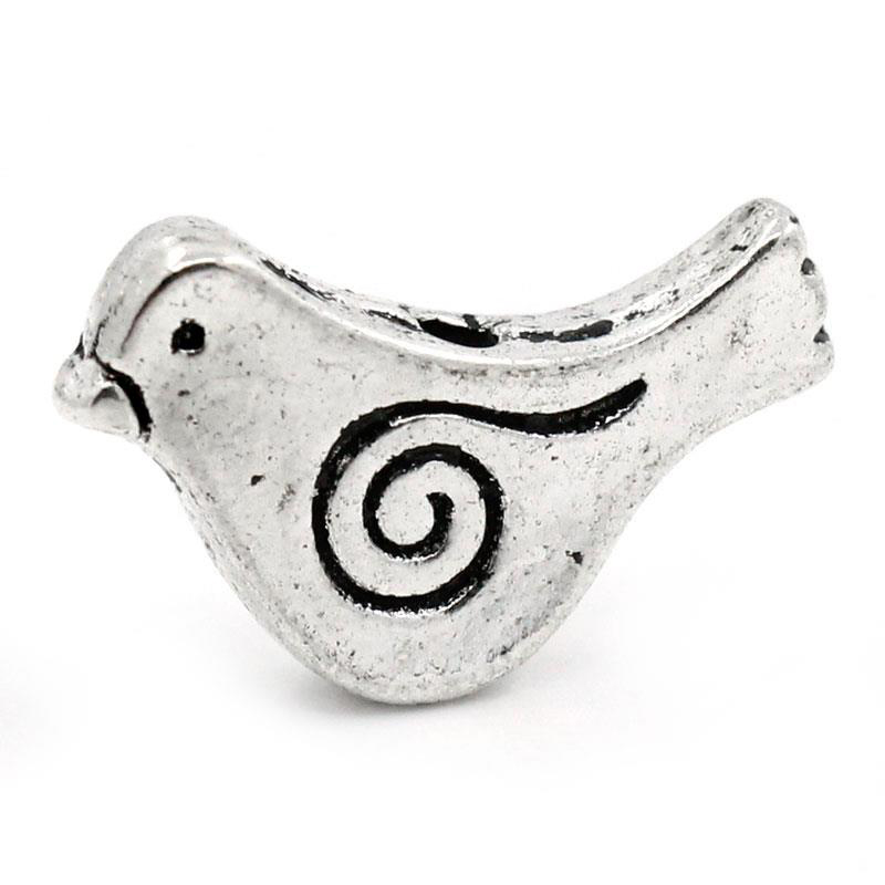 Picture of Zinc Based Alloy Beads Mother Bird Antique Silver Color Spiral Carved About 15mm x 11mm, Hole:Approx 1mm, 50 PCS